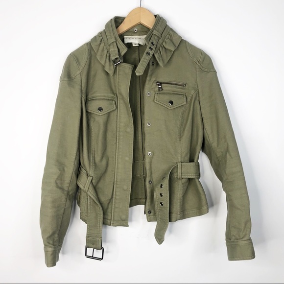 Banana Republic Jackets & Blazers - Banana Republic Army Green Ruffle Moto Jacket